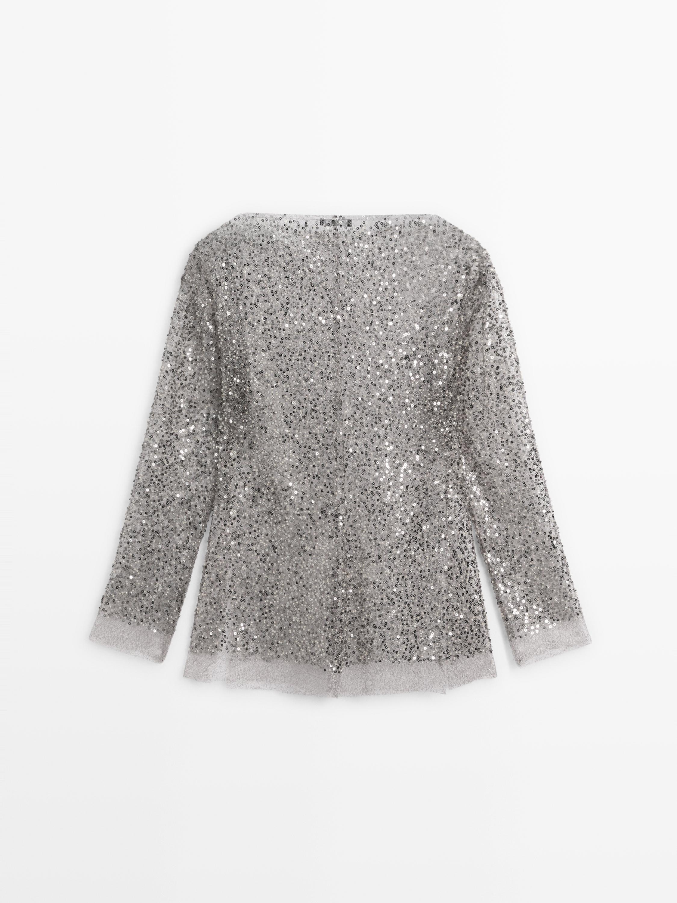 Sequinned blouse with cowl neck
